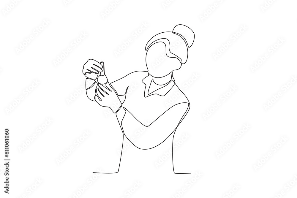 A researcher conducted a small experiment. Researcher one-line drawing A researcher conducted a small experiment. Researcher one-line drawing