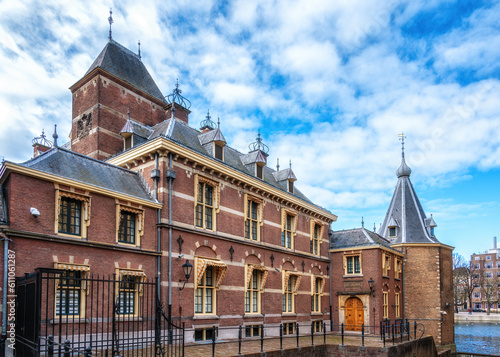 Architectural exterior details of the Binnenhof parliament building  The Hague  Den Haag   Netherlands.