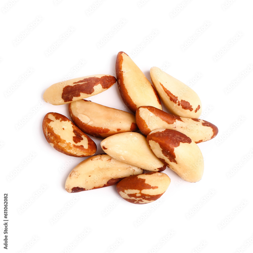 Heap of tasty Brazil nuts isolated on white background Heap of tasty Brazil nuts isolated on white background