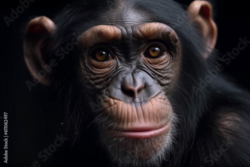 portrait of a juvenile chimpanzee, Created using generative AI tools.