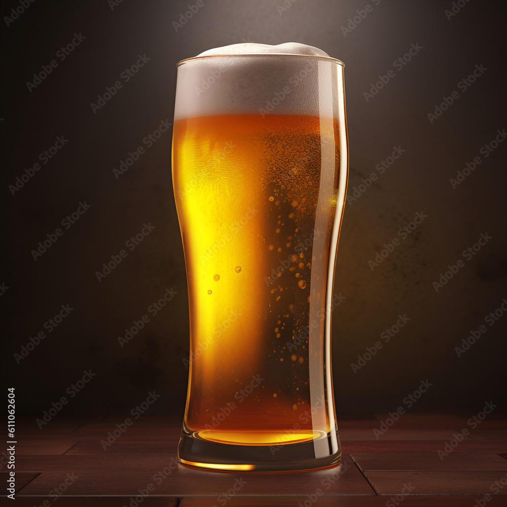 Generative AI illustrations, Closeup of five glasses of different types of draught beer in a pub. Generative AI illustrations, Closeup of five glasses of different types of draught beer in a pub.