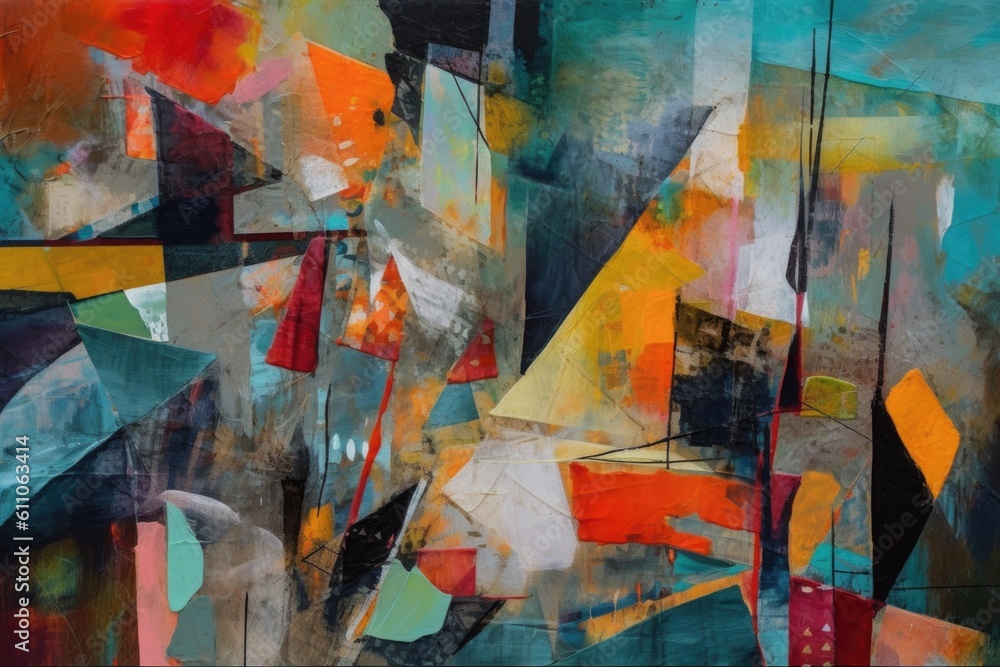 Fototapeta premium deconstructed and fragmented shapes in abstract artwork, with vibrant colors and textures, created with generative ai