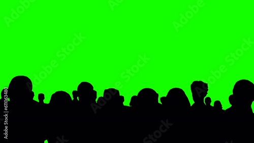 Crowd silhouette rear view green screen