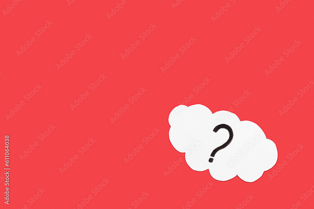 Paper cloud with question mark on red background