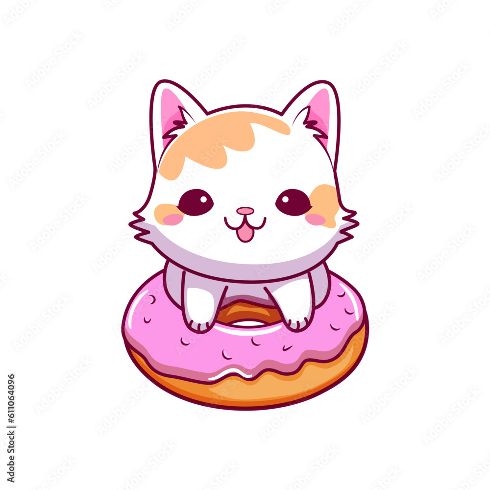 Cutebaby kitten with donut. Kids illustration. Vector. Cutebaby kitten with donut. Kids illustration. Vector.