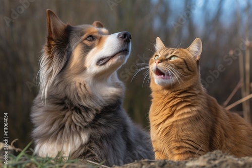 a dog and cat duo, with the dog barking orders and the cat meowing, created with generative ai