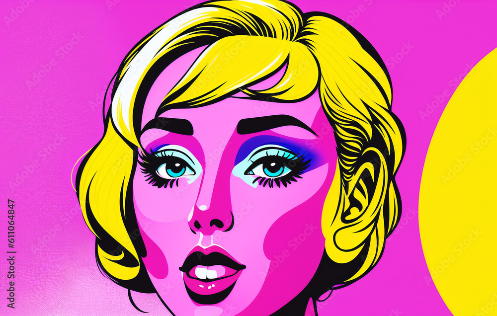 Beautiful young woman in pop art style. Generative AI. Beautiful young woman in pop art style. Generative AI.