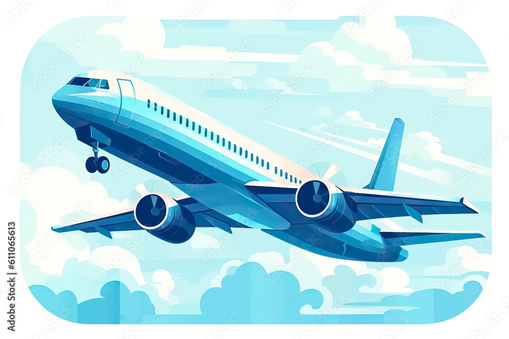 Airplane in the sky illustration. Transportation illustration. Aviation Industry Illustration. Generative AI