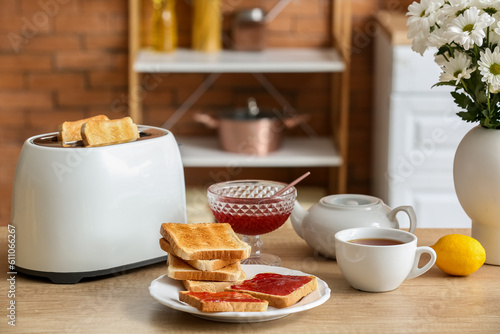 Modern toaster, sweet jam t...