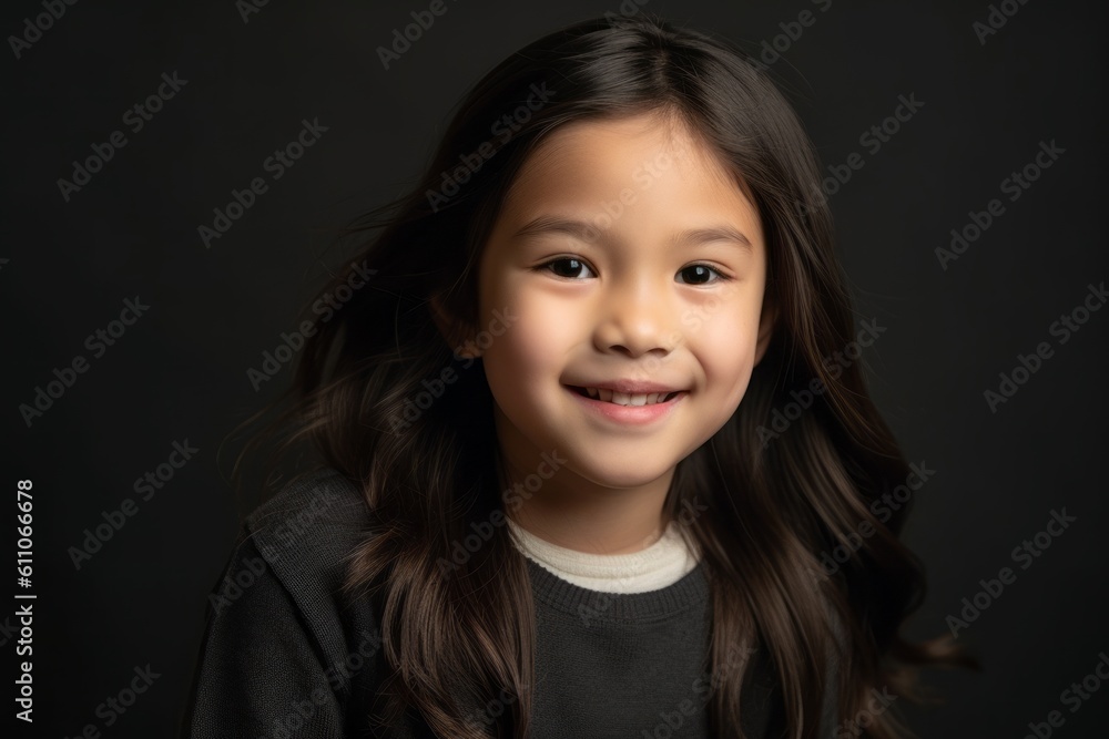 Headshot portrait photography of a satisfied kid female drawing against a minimalist or empty room background. With generative AI technology Headshot portrait photography of a satisfied kid female drawing against a minimalist or empty room background. With generative AI technology