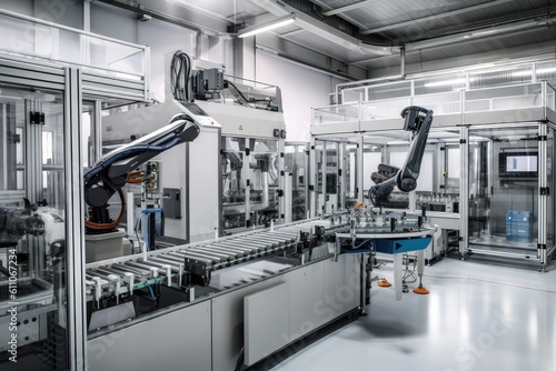 a factory with highly advanced robotics, ensuring that every product is produced to perfection, created with generative ai