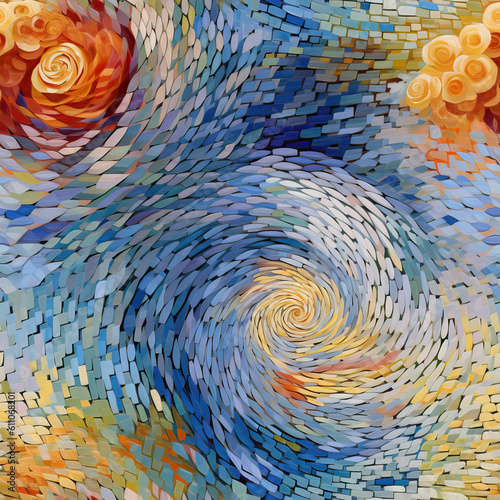 Fantasy colorful spiral dreamy mosaic vortex seamless repeat pattern [Generative AI]  © Roman