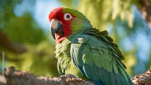 Portrait of Aratinga funschi Parrot with Red Head. AI Generative. photo