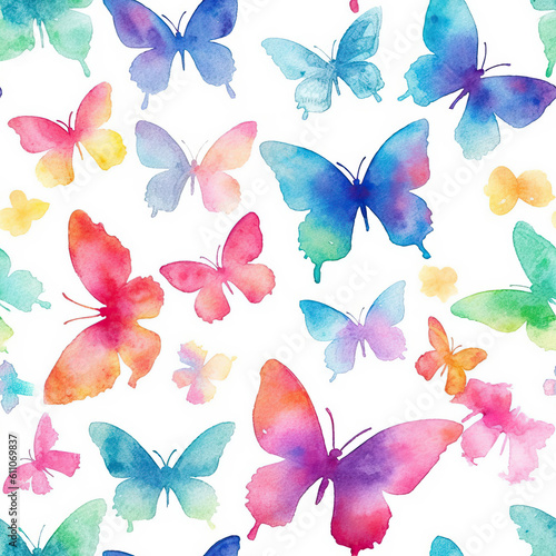 Butterfly watercolor seamless repeat pattern on white 