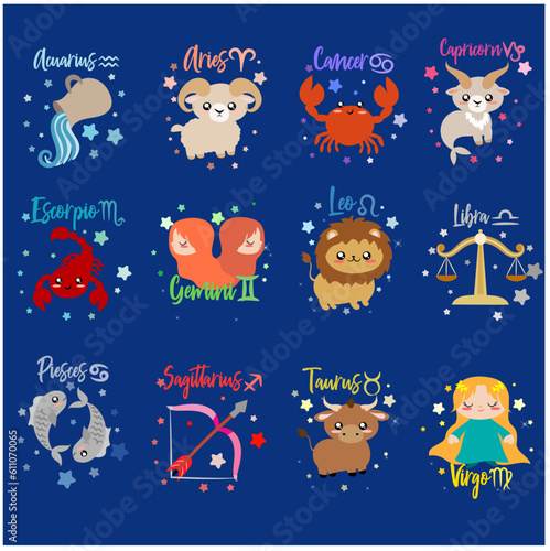 set de 12 ilustraciones vectoriales de los signos zodiacales 