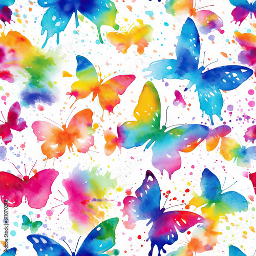 Butterfly watercolor seamless repeat pattern on white 