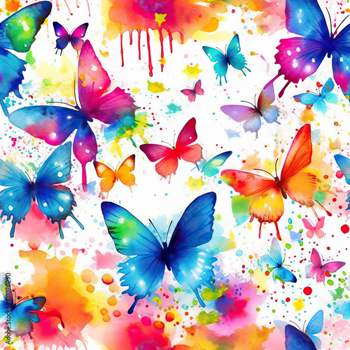 Butterfly watercolor seamless repeat pattern on white [Generative AI] 