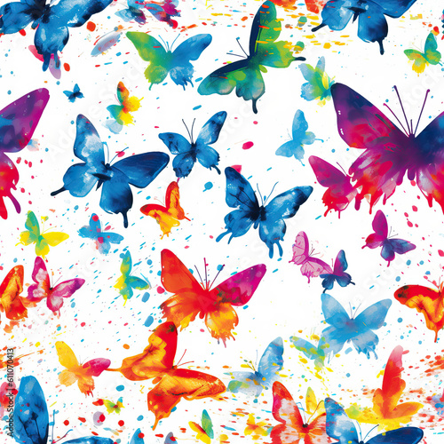 Butterfly watercolor seamless repeat pattern on white  Generative AI  