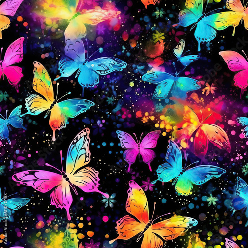 Butterfly watercolor seamless repeat pattern on black [Generative AI]  © Roman