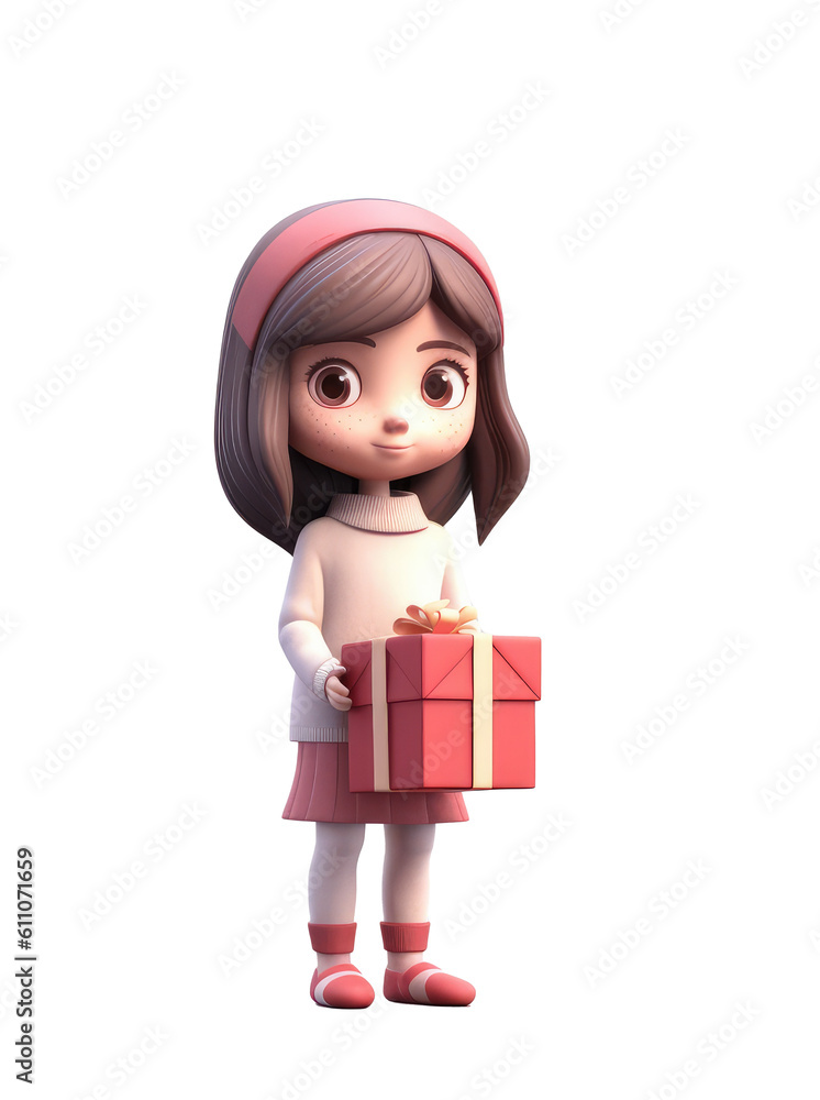 Excited cute little girl kid holding big wrapped gift boxes decorated with red ribbon bow. Holiday or birthday celebration.illustration png cut out transparent.Generative ai. Excited cute little girl kid holding big wrapped gift boxes decorated with red ribbon bow. Holiday or birthday celebration.illustration png cut out transparent.Generative ai.