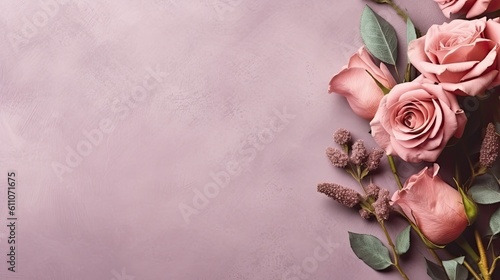 Fototapeta Naklejka Na Ścianę i Meble -  pink background with Dusty rose flowers - copyspace mockup created using generative Ai tools