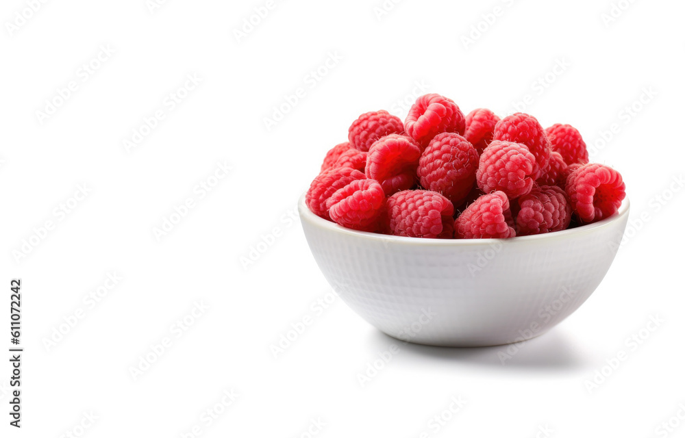 Bowl of Raspberries Isolated on a White Background. Generative AI Bowl of Raspberries Isolated on a White Background. Generative AI