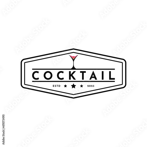 Vintage retro cocktail bar logo design template