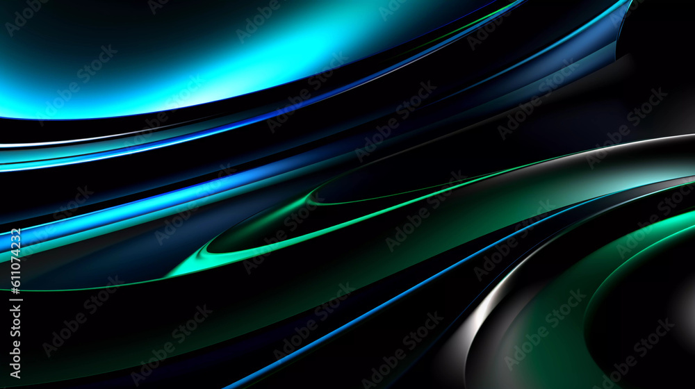 Fototapeta premium Abstract green background with geometric dynamic glowing diagonal lines. Modern technology background, graphic for business, corporate, brochure, banner, cover or poster, Generative AI.