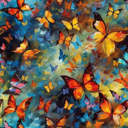 Butterflies and flowers seamless repeat pattern oil painting [Generative AI] 