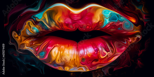 Incomparable mouth, luminous hue, cintillant lips and a maelstrom of colors that represent the power of communication, expression and sensuality. Generative AI
