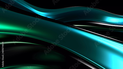 Abstract green background with geometric dynamic glowing diagonal lines. Modern technology background, graphic for business, corporate, brochure, banner, cover or poster, Generative AI.
