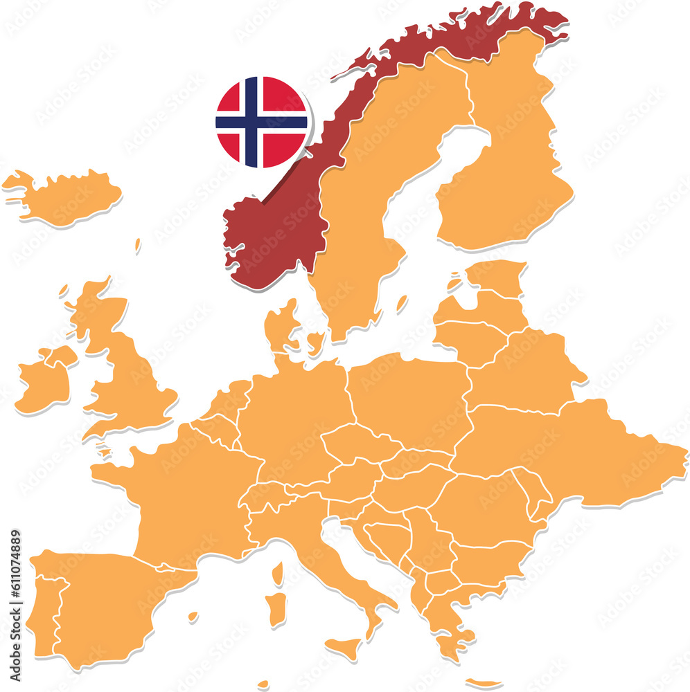Norway Map In Europe Norway Location And Flags Stock Illustration norway-map-in-europe-norway-location-and-flags-stock-illustration