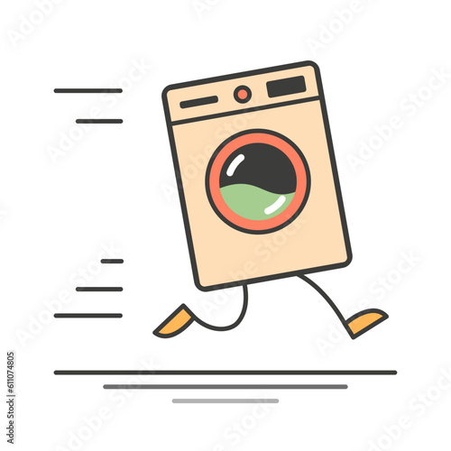 Logo in the color of fast delivery for equipment with a washing machine on legs. Technology. Vector illustration. Flat design style.