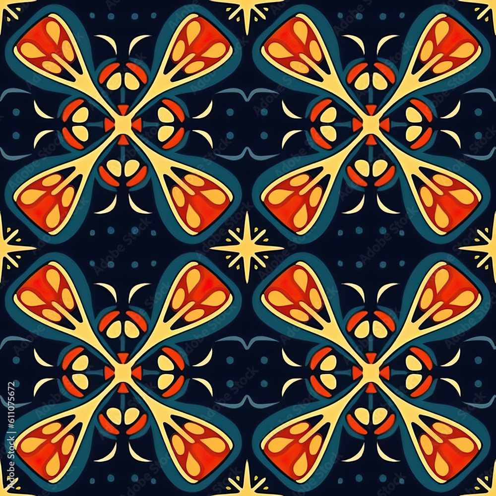 Fototapeta premium Colorful tile geometric seamless repeat pattern [Generative AI] 