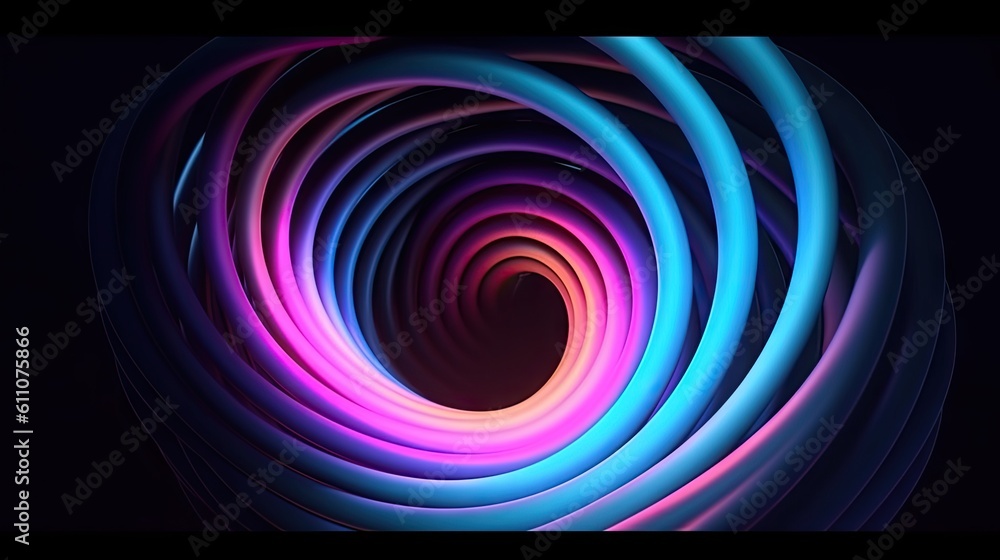 Abstract geometric background, neon spiral line glowing in the dark. Simple helix. Minimalist wallpaper. Created with Generative Ai Technology Abstract geometric background, neon spiral line glowing in the dark. Simple helix. Minimalist wallpaper. Created with Generative Ai Technology