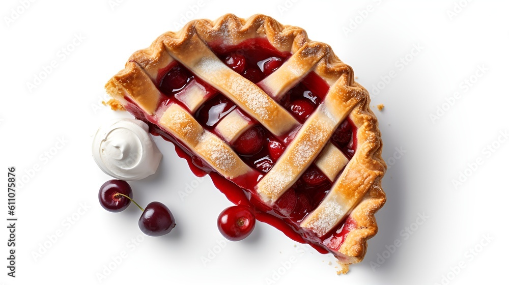 summer time cherry pie isolated on a white background with copy space - obrazy, fototapety, plakaty 