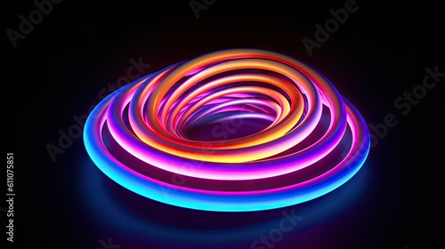 Abstract geometric background, neon spiral line glowing in the dark. Simple helix. Minimalist wallpaper. Created with Generative Ai Technology
