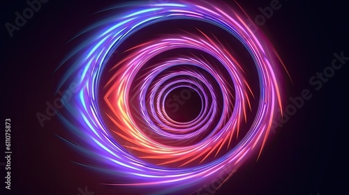 Abstract geometric background, neon spiral line glowing in the dark. Simple helix. Minimalist wallpaper. Created with Generative Ai Technology