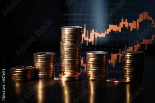 stacks of coins on the background of the graph, ai generated