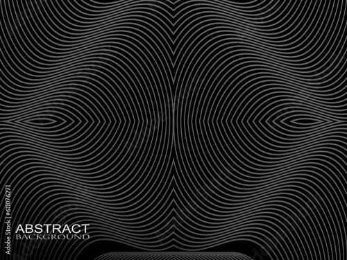 Black abstract background design. Modern wavy lines pattern (guilloche curves) in monochrome colors. Premium line texture for banners, business backgrounds. Dark horizontal vector template.