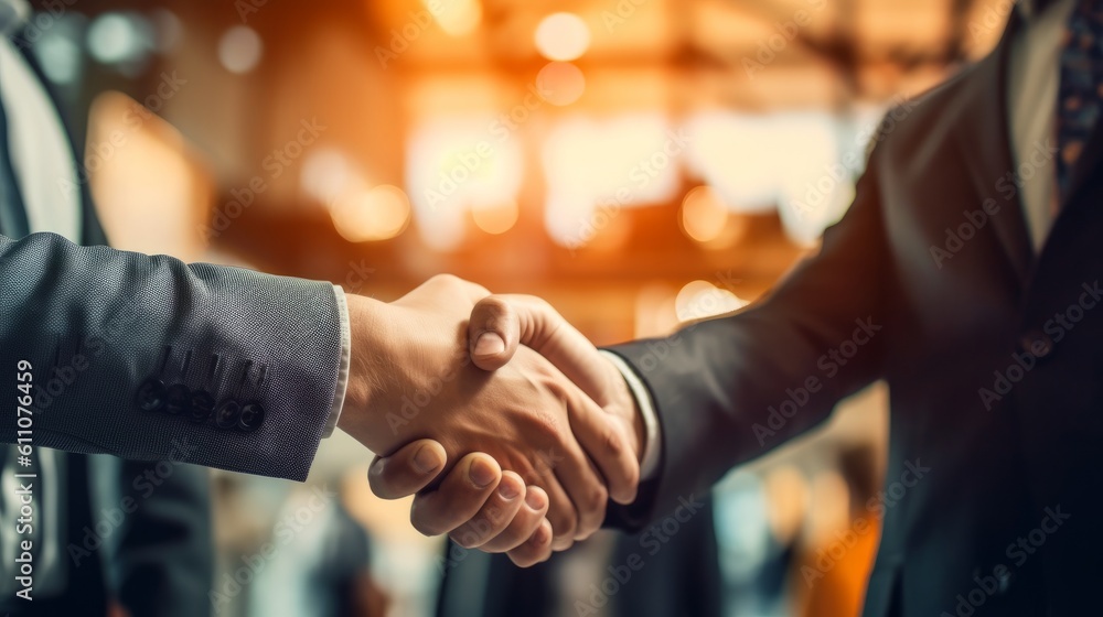 Business people shaking hands, finishing up a meeting. Business success concept, generative Ai Business people shaking hands, finishing up a meeting. Business success concept, generative Ai
