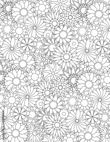 seamless floral pattern coloring book page for adult