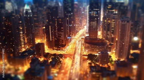 Night view of the modern city. 3d rendering toned image, generative Ai