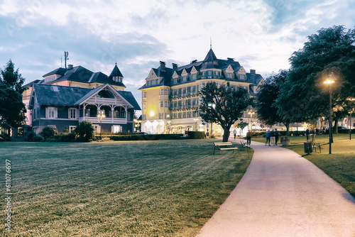 Blue hour at Velden am Worthersee resort in Austria, Europe photo