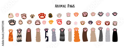 Vector set of cat or dog footprints. Doodle elements. Paw print icon, diary and notebook stickers, different animal’s footprints, big collection, cricut print 