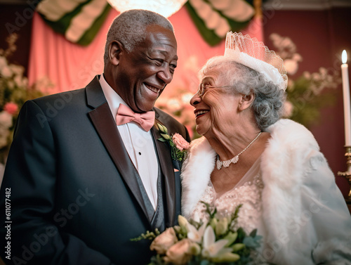 elderly couple of different ethnicities getting married. AI-generated