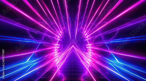 Abstract fashion background with violet neon lights, pink blue spectrum vibrant colors laser show. Created with Generative Ai Technology © pham