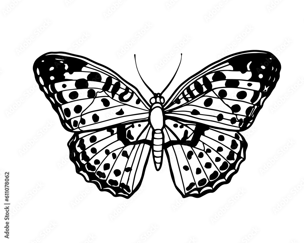 Butterfly sketch cartoon black simple Outline vector illustration