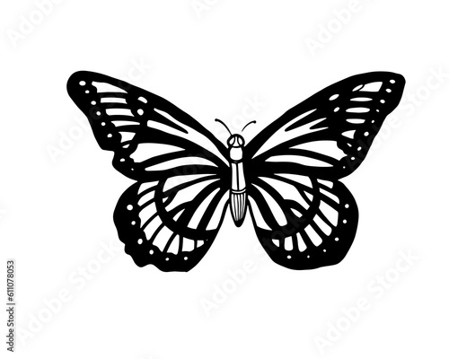 Butterfly sketch cartoon black simple Outline vector illustration