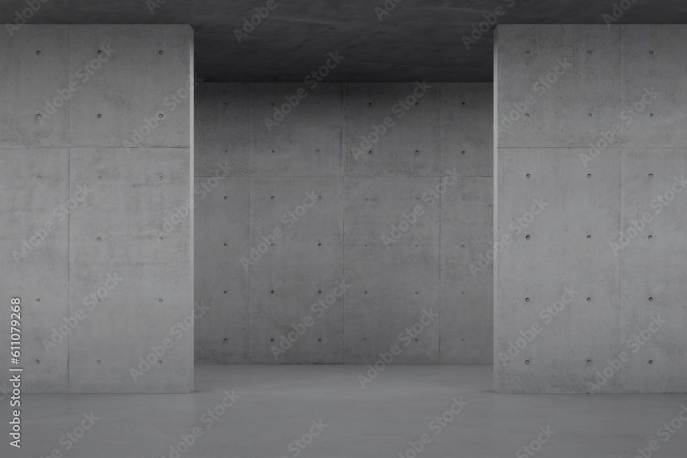 Empty concrete wall. 3d rendering of abstract interior space. Empty concrete wall. 3d rendering of abstract interior space.